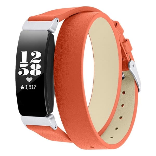 Fitbit Inspire / Inspire HR äkta läder klockband - Orange / Silver Spänne Orange