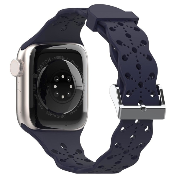 Apple Watch (45 mm) urrem i silikone med blomstermønster - Midnatsblå Blue