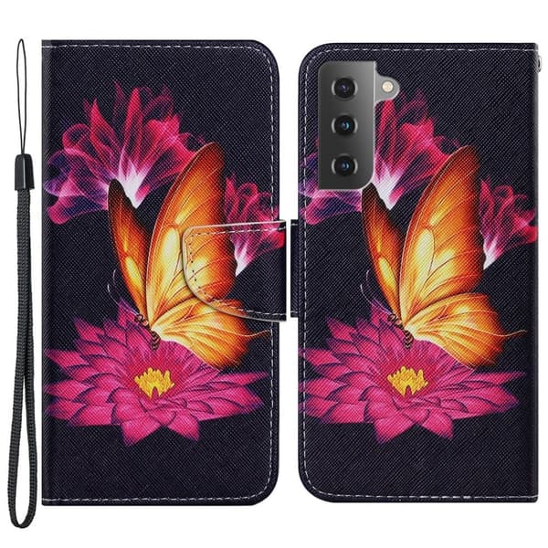 Wonderland Samsung Galaxy S22 Plus Flip Etui - Guld Sommerfugl Multicolor