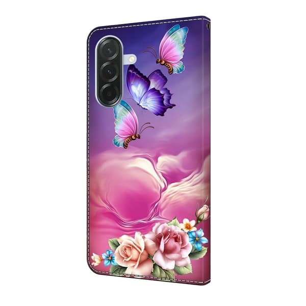 Samsung Galaxy A36 5G Plånboksfodral Mönster Tryck Stativ Läder Flip Telefonskal - Blommig Fjäril Rosa