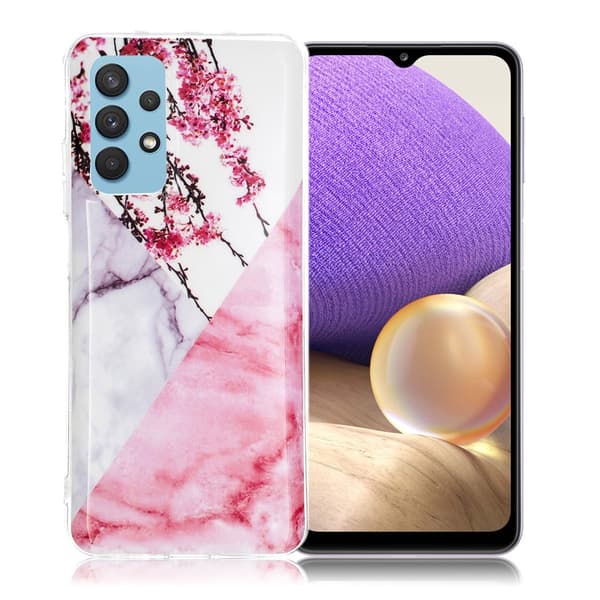 Marble Samsung Galaxy A32 5G Etui - Flowery Marmor Pink