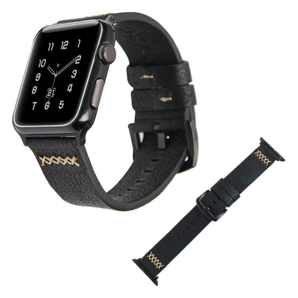 Apple Watch Series 5 44mm X-Line ægte læder Urrem - Sort Black