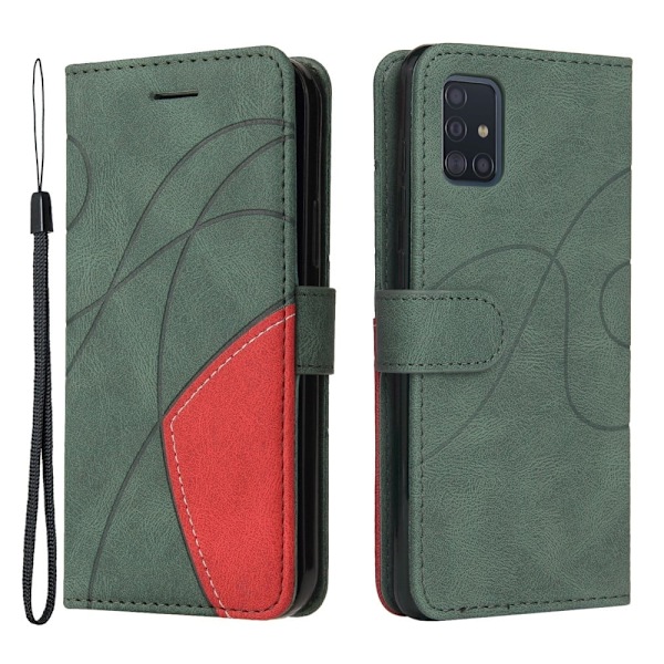 Texturerat läder Samsung Galaxy A51 fodral med handledsband - Grön Grön