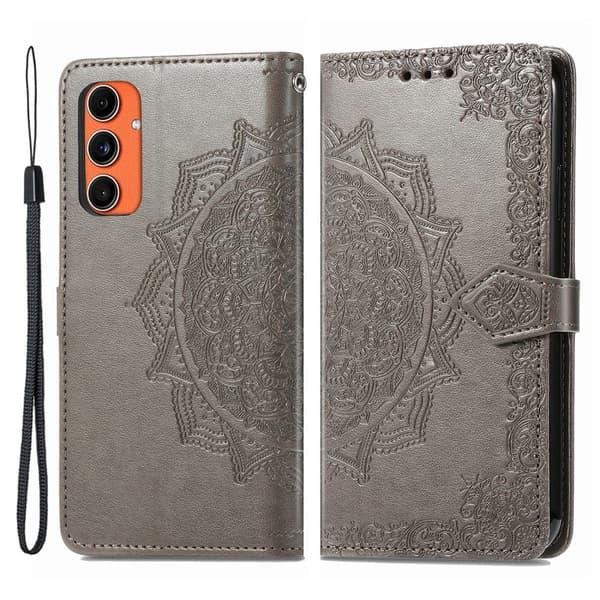 Mandala Samsung Galaxy M55 / Samsung Galaxy F55 / C55 etui i lær - Grå Silver grey