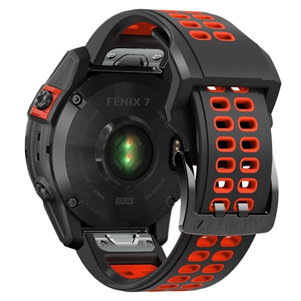 Garmin Fenix 7 tofarvet silikone-urrem - Sort / Rød Red