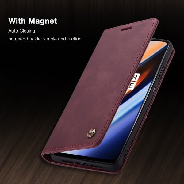 CaseMe OnePlus 7 Vintage kotelot - Viininpunainen Red