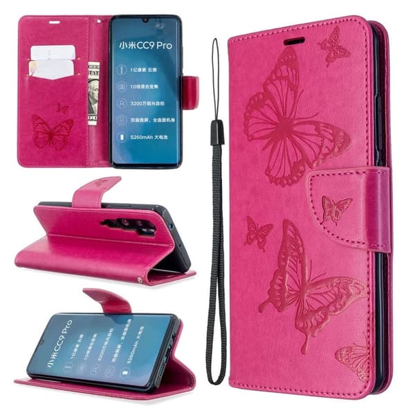 Butterfly läder Xiaomi Mi CC9 Pro / Xiaomi Mi Note 10 / Xiaomi Mi Note 10 Pro fodral - Rosa Rosa