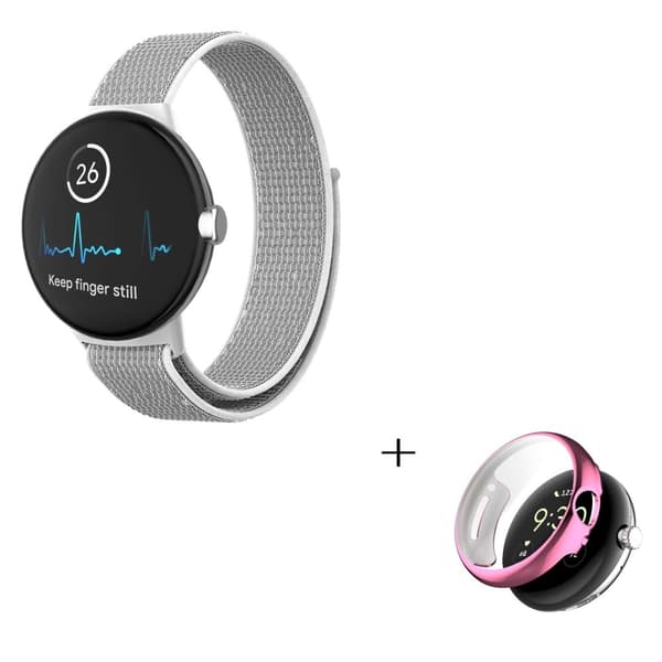 Klockarmband i nylon med rosa fodral för Google Pixel Watch - Grå / Vit Silvergrå