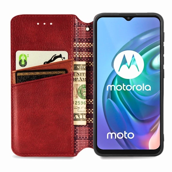Läder Motorola Moto G30 fodral med romb-design - Röd Röd