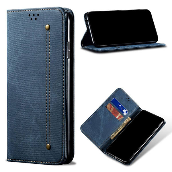 Jeans Samsung Galaxy A12 5G flip case - Sininen Blue