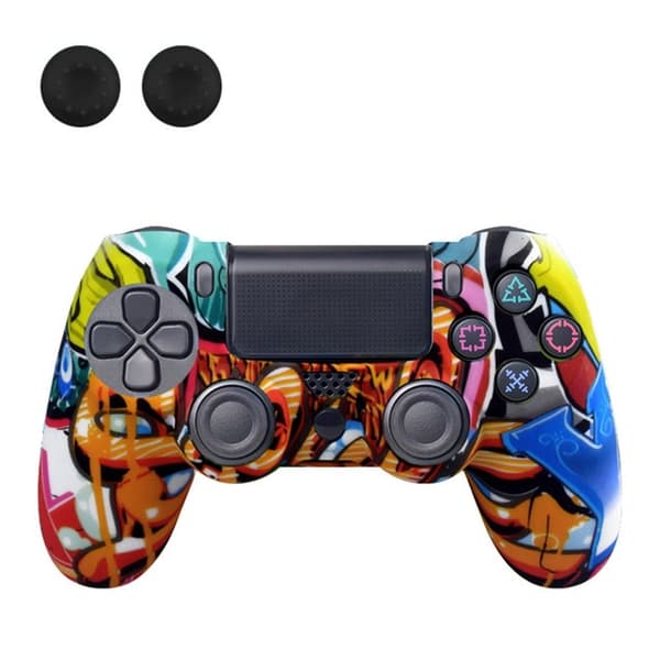 DATA FROG Silikonskydd Sony PlayStation 4 Pro / PS4 Slim / Playstation 4 Spelkontroll Graffiti Skyddsfodral - Blå Y Blå
