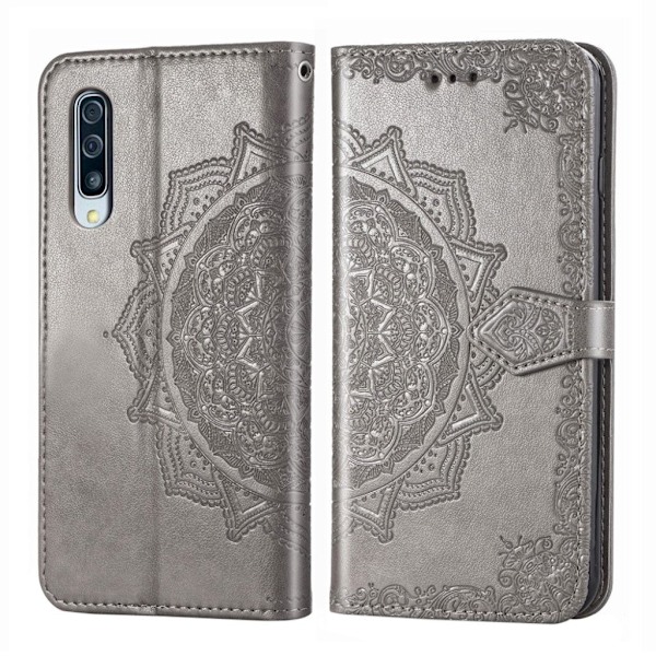 Mandala Samsung Galaxy A50 Flip kotelot - Harmaa Silver grey