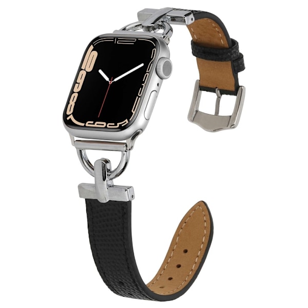 Apple Watch (45 mm) klockarmband i texturerat PU-läder - Svart / Silver Silvergrå