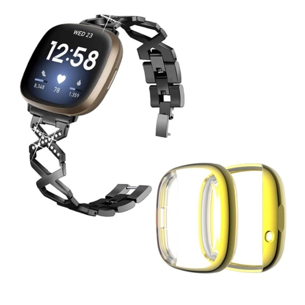Fitbit Sense / Versa 3 X-formad klockrem med strassdekor och guldfodral - Svart Svart