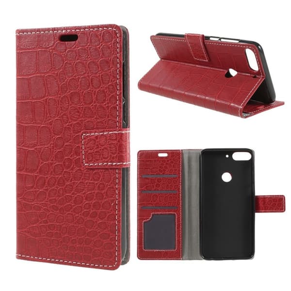 HTC Desire 12 Plus Krokotiili Nahka Lompakko Kuori - Punainen Red