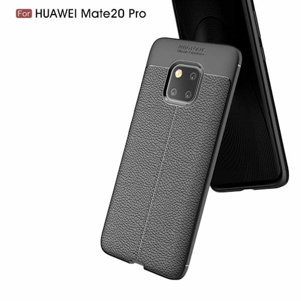 Huawei Mate 20 Pro beskyttelsesetui i silikone med Litchi tekstur - Sort Black