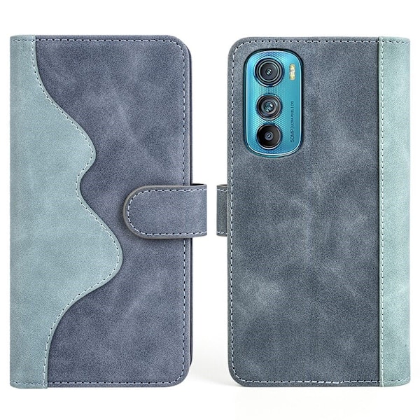 Kaksivärinen nahkainen läppäkotelo Motorola Edge 30 - Sininen Blue