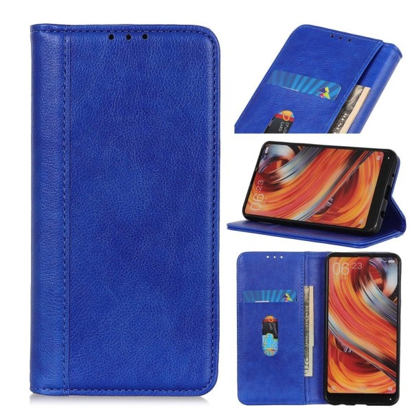 Motorola Moto G71 5G ægte læderetui med magnetisk lukning - Blå Blue