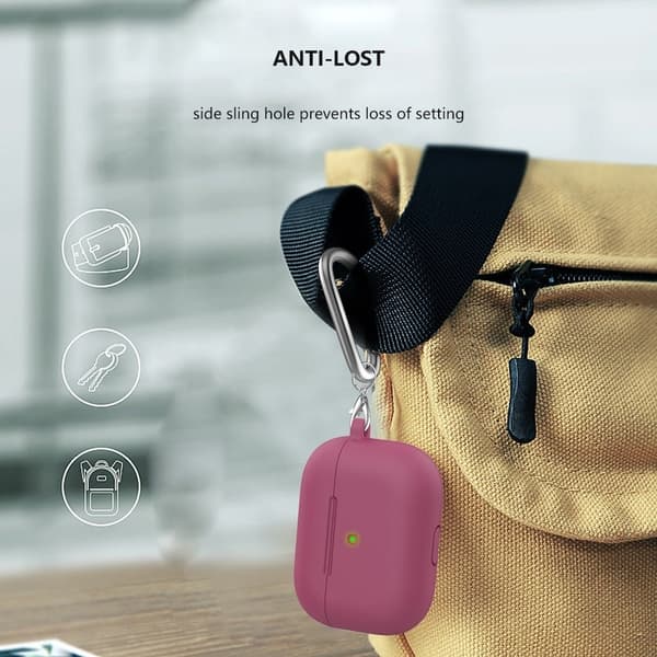 AirPods silikonetui med karabinkrok - Rosarød Red