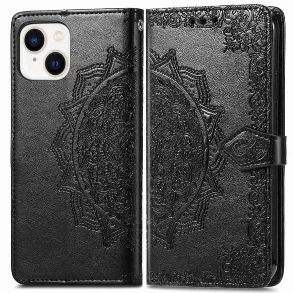 Mandala läder iPhone 14 fodral - Svart Svart