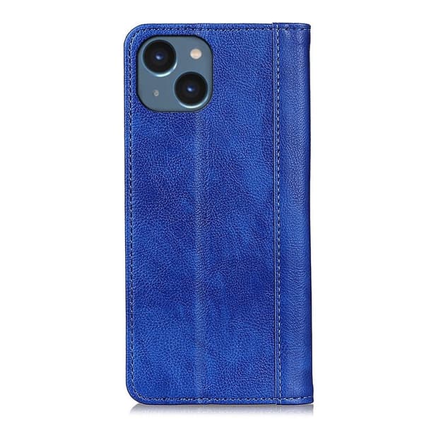 iPhone 15 ægte læderetui med magnetisk lukning - Blå Blue
