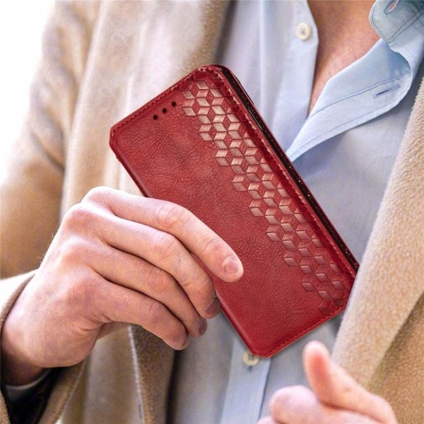 Læder Etui med A Stilfuldt Rhombus Tryk til Sony Xperia 1 IV - Rød Red