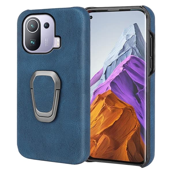 Stødsikkert lædercover med oval støttefod til Xiaomi Mi 11 Pro - Blå Blue