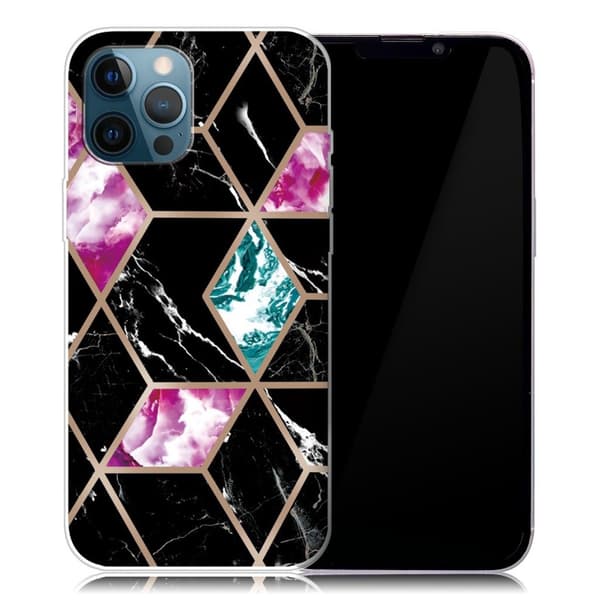 Marmordesign iPhone 13 Pro deksel - Flis Av Svart / Cyan / Rose Multicolor