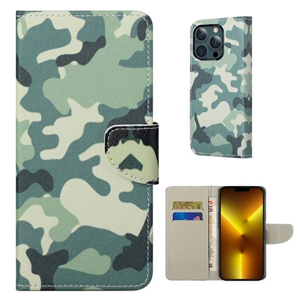 Wonderland iPhone 13 Pro Max Läppäkotelo - Camouflage Pattern Green