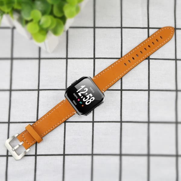 Fitbit Versa Vintage Matt Ekte Lær Klokkereim - Brun Brown