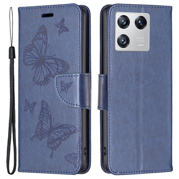 Butterfly läder Xiaomi 13 fodral - Blå Blå