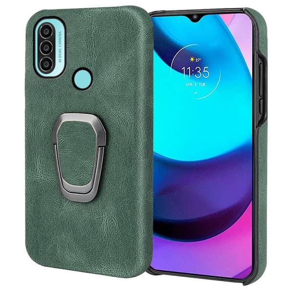 Stødsikkert lædercover med oval kickstand til Motorola Moto E30 / E20 / E40 - Grøn Green