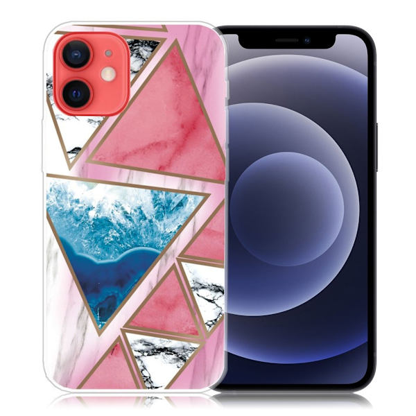 Marble iPhone 12 Mini Etui - Hvit / Blå / Rose Trekant Multicolor