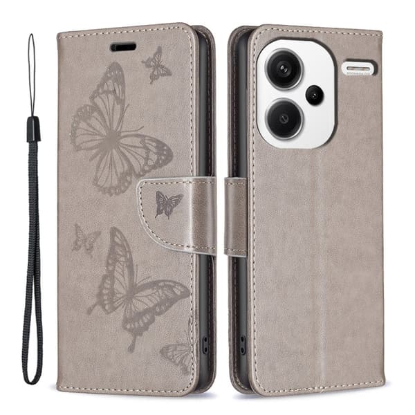 Butterfly Xiaomi Redmi Note 13 Pro Plus Læderetui - Grå Silver grey