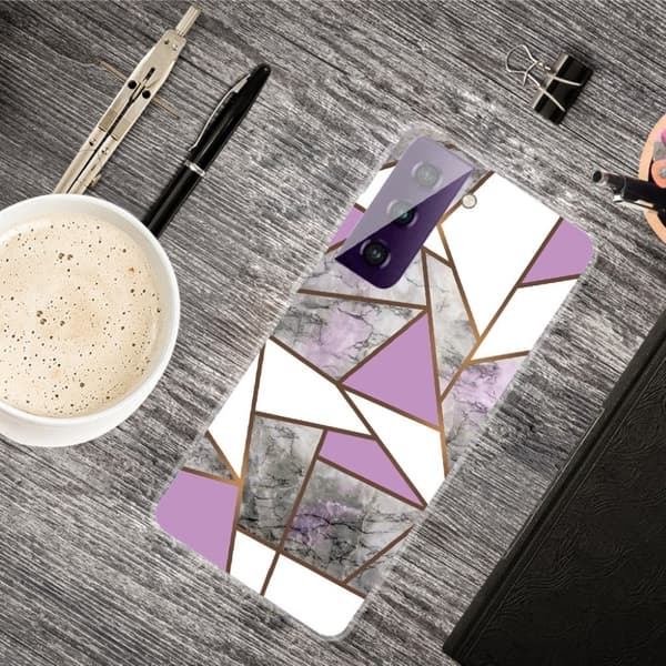 Marble Samsung Galaxy S21 Plus Etui - Lilla / Hvit / Grå Klinkekule Multicolor
