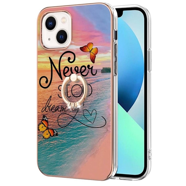 Marble Mønstret Deksel med Ring Holder til iPhone 14 Plus - Never Stop Dreaming Multicolor
