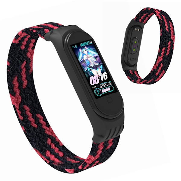 Xiaomi Mi Band 5 / 4 / 3 elastisk nylon-urrem - Sort / Rød / Størrelse: M Red