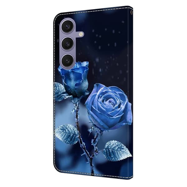 Samsung Galaxy S25+ Plånboksfodral Mönster Tryck Stativ Läder Flip Telefonskal - Blå Rosor Blå