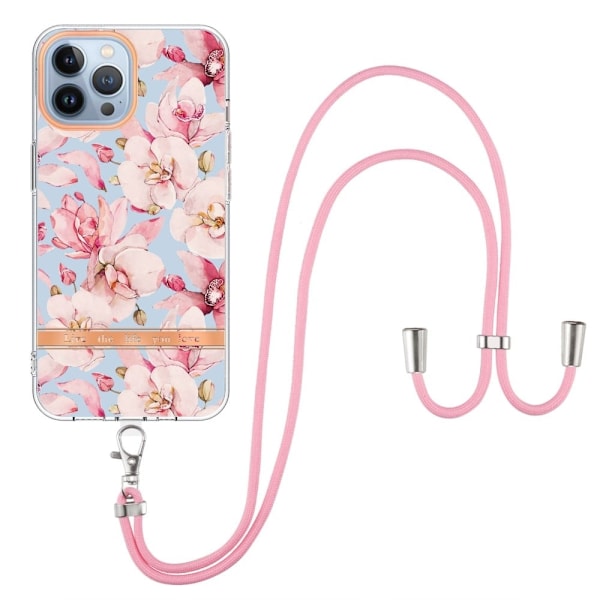 Slimmat och tåligt mjukband med nyckelband för iPhone 13 Pro - Rosa Gardenia Rosa