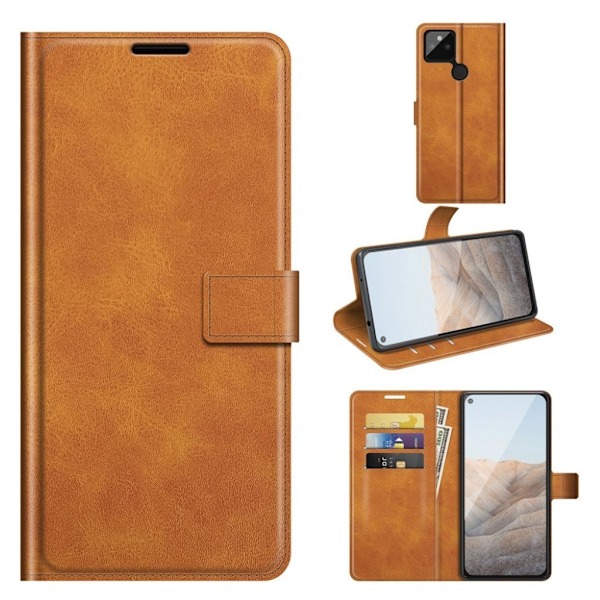 Wallet-style Lær Etui til Google Pixel 5a - Gul Yellow