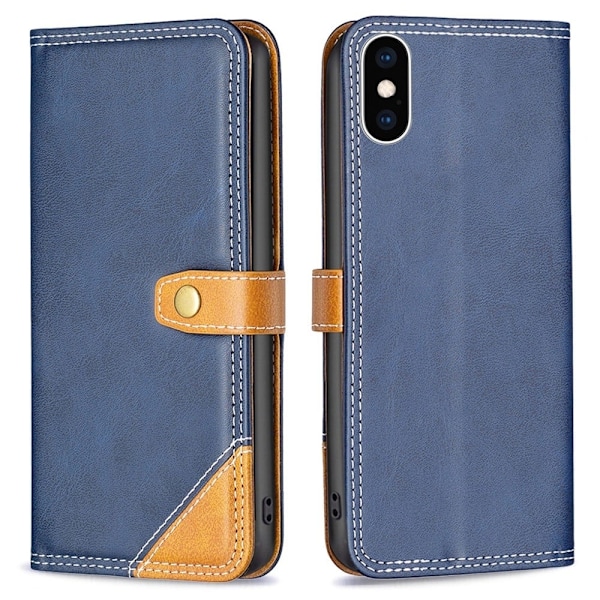 BINFEN tvåfärgat läder iPhone Xs Max fodral - Blå Blå