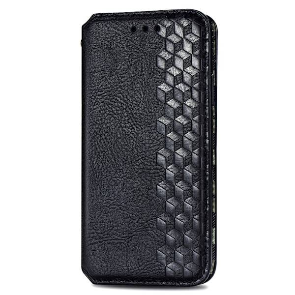 Læder Etui med A Stilfuldt Rhombus Tryk til Xiaomi Poco M5 - Sort Black