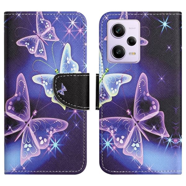 Wonderland Xiaomi Poco X5 / Redmi Note 12 Flippetui - Sparkling Sommerfugler Purple