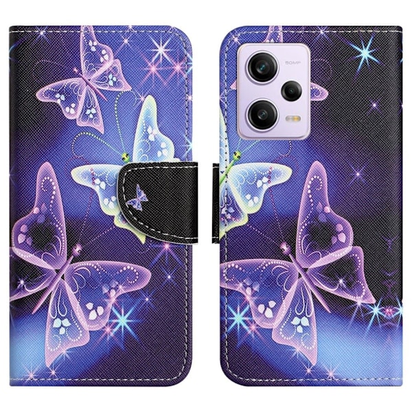 Wonderland Xiaomi Poco X5 / Redmi Note 12 Läppäkotelo - Sparkling Butterflies Purple