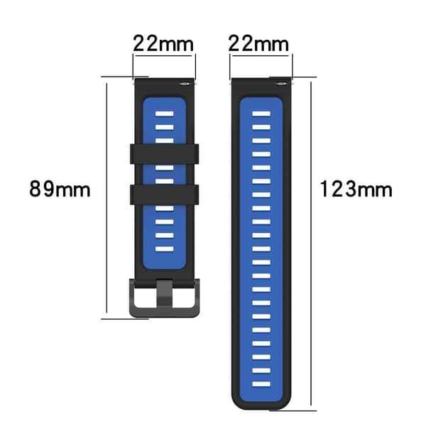 22 mm silikonstripeformet stropp for Huawei / Samsung / Garmin - Svart / Grå Silver grey