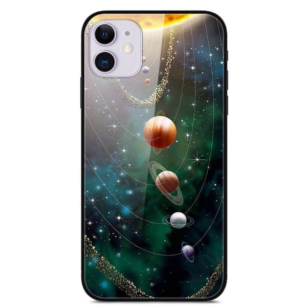 Mønstertryk Glas og fleksibelt og stødsikkert kombinationscover iPhone 12 Pro / iPhone 12 - Planeter Multicolor