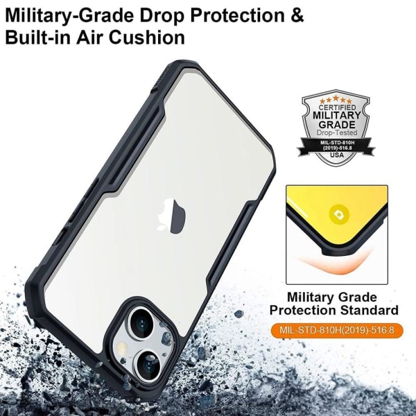 XUNDD iPhone 14 Plus Drop-proof Phone Case Akryl og fleksibelt beskyttende bagcover understøtter trådløs opladning Black