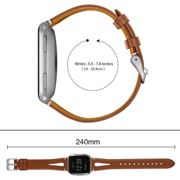 Genuine leather watch band for Fitbit Versa - Brown Brun