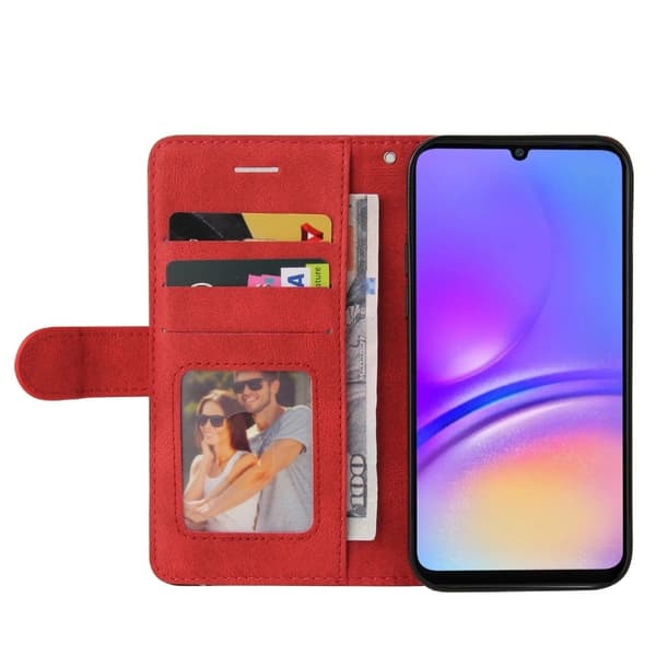 Samsung Galaxy A06 5G / Galaxy A06 4G Läder Telefonfodral Stativ Plånbok med Bi-colour Splicing Design - Röd Röd