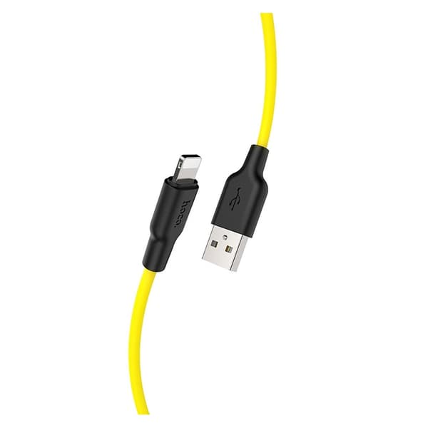 HOCO X21 Plus ladekabel i silikon for Lightning - Svart Og Gul Yellow